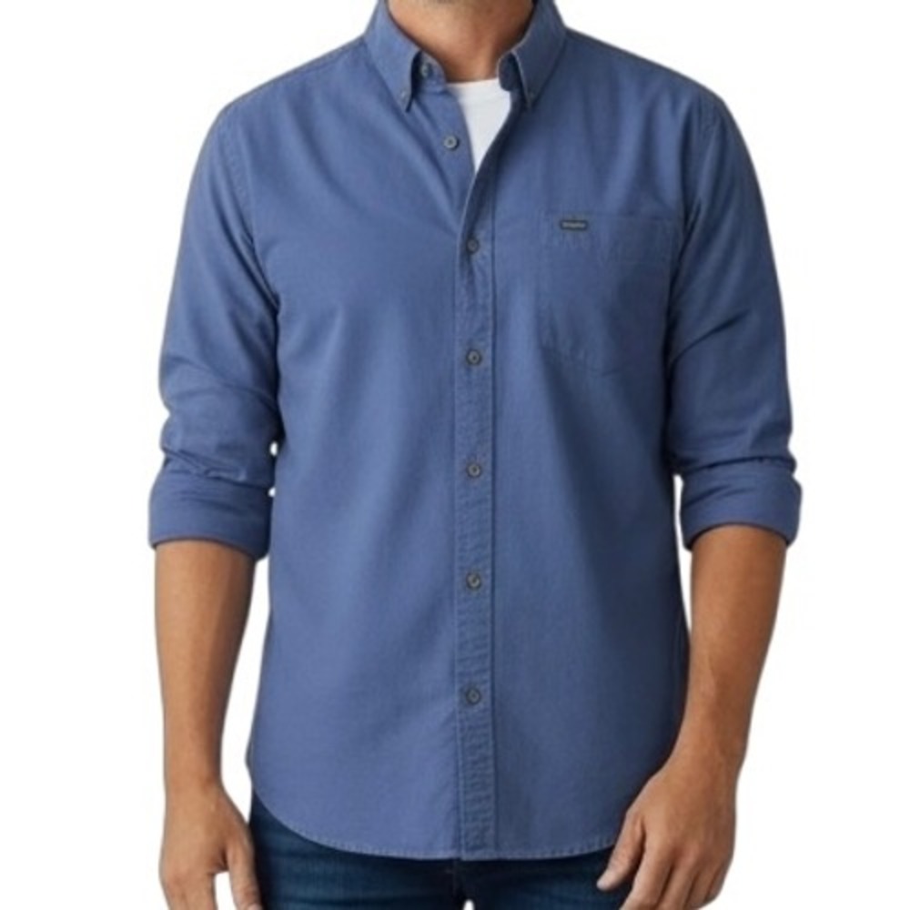 Eddie Bauer Mens Relaxed Fit Long Sleeve Button Down Shirt Navy Blue Size M Clas